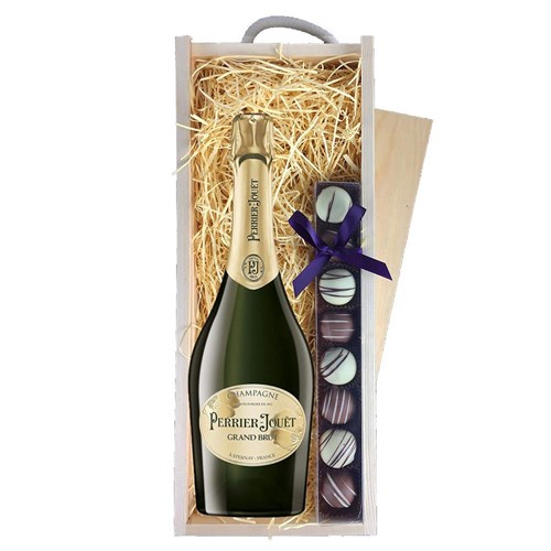 Perrier Jouet Grand Brut Champagne 75cl & Truffles, Wooden Box
